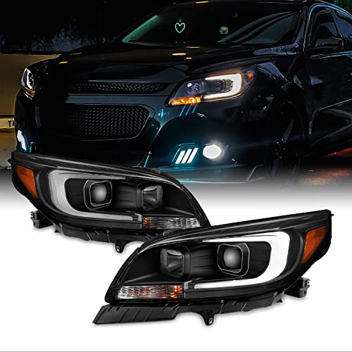 AKKON - For 2013-2015 Chevy Malibu C-Bar LED DRL Left and Right Projector Housing Headlights - Black