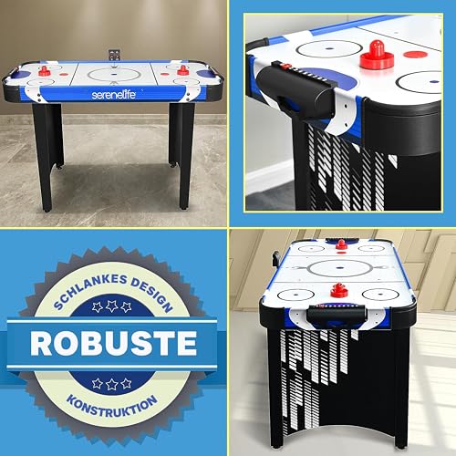 SereneLife Airhockey Tisch mit Luft – Air Hockey Spieltisch ideal als Gamer Tisch – Tischhockey für lustige Tischspiele mit Airhockey Pucks & Schieber – Robuste Air Hockey Tische Kinder & Erwachsene