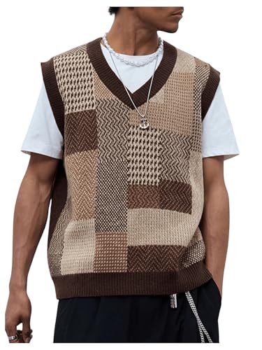Men's Graphic Sweater Vest V Neck Sleeveless Knitted Pullover Tops