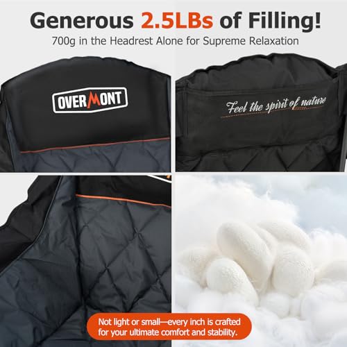 Overmont Oversized XL Camping Chair for Adults - 450lbs Support Heavy-Duty Padded Folding Chair with Side Pocket Cup Holder Cooling Bag for Outdoor Sports Garden Beach Fishing Lawn Black - Image 5