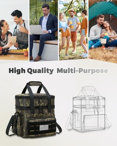 Image of holuxer Tactical Lunch Bag & Lunch Box for Men - Large Double Deck Expandable Insulated Soft Adult Lunchbox for Work - Cooler Bag for Beach, Picnic, Camping,Outdoor,Travel (Camo,16L)