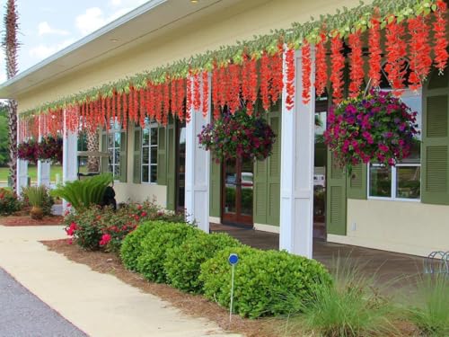 Image of SATYAM KRAFT 6 Pcs (43.2 inch) Artificial Wisteria Vine Garland | Long Silk Hanging Flowers String for Wedding Decoration Items, Mandap, Birthday Party, Festival Event & Home Decor (Red)