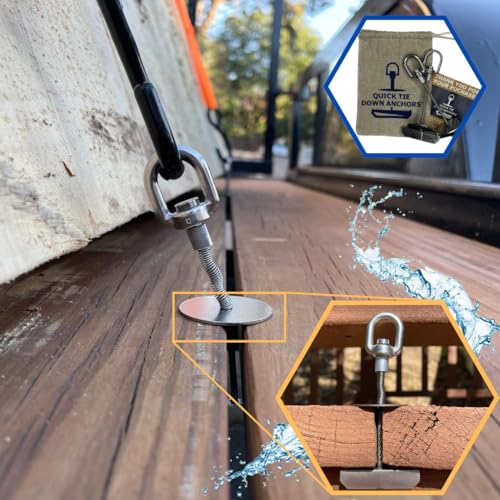 QUICK TIE DOWN ANCHORS 2pcs Trailer Deck or Dock Anchors for Gap Between Boards - Marine Grade 316 Stainless Steel - 1200LB Break Strength - Reusable Alternative to D-Rings - Easy Tie Down Anchors