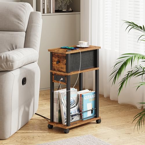 DGSANDGO Sofa Side Table Narrow End Table (1PC) - Rustic Brown & Black Two-Tone, Side Table with...