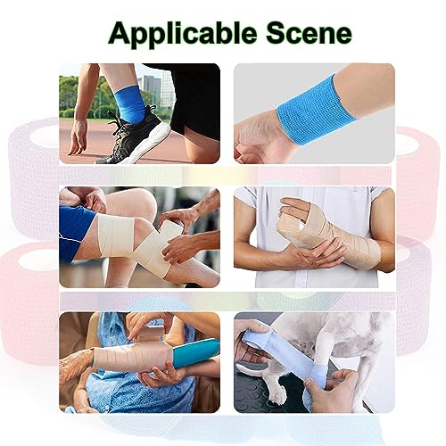 ANAMPION Selbsthaftende Bandage 12Rollen, 5cm x 4.5m Non-Woven Haftbandage Selbstklebend für Mensch und Tier, Flexibel Selbstklebender Verband für Sprunggelenke Schwellung, Sport, Haustiere (Blau)