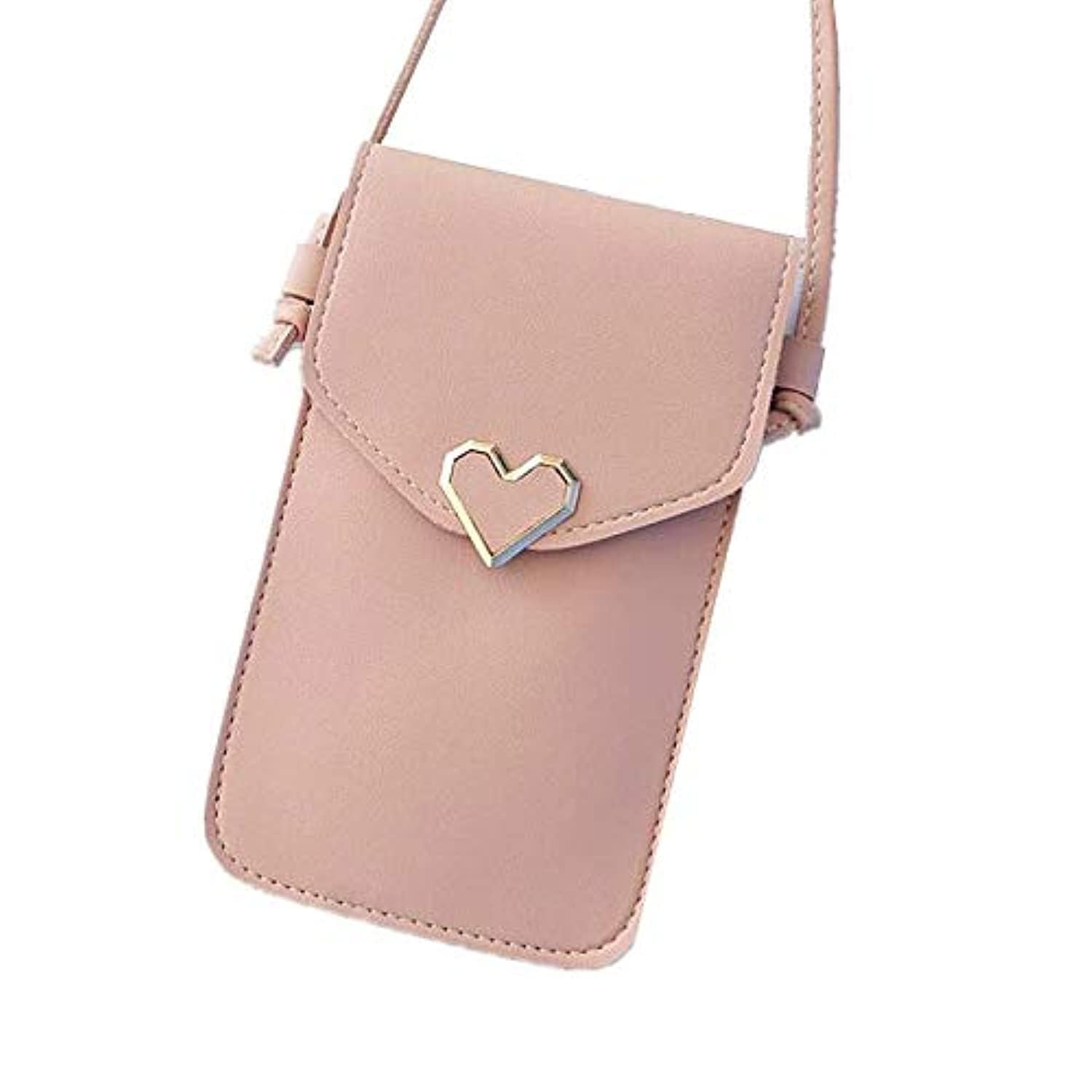 OtherLeather Cell Phone Bag Pouch Heart Shape Decor for Women (Pink)