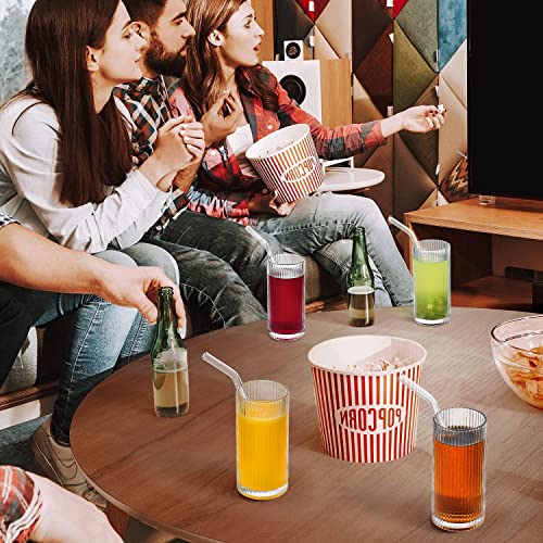 Alink Ribbed Glassware Set Of 4, Vintage Drinking Glasses Cups With Straws, Fluted Iced Coffee Cups, Origami Style Ridged Tumbler For Coocktail, Whiskey, Beer, Water- 2 Cleaning Brush #TOP6