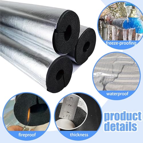 Schiuma isolante autoadesiva per tubi, con foglio di alluminio, 16-114 mm, per esterni e protezione dal gelo invernale (60 mm x 50 mm)
