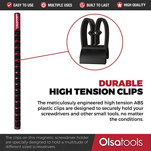 Magnetic Screwdriver Organizer | Premium Quality Tool Holder | Fits up to 16 Screwdrivers | Red | by Olsa Tools