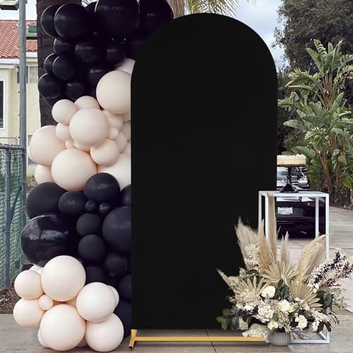 Image of SoarDream Black Spandex Arch Cover 6FT Brithday Arch Backdrop Cover Stretchy Backdrop Chiara Wall Arch Stand Cover for Ceremony Wedding Balloon Stand- Ideal for Balloon Arches
