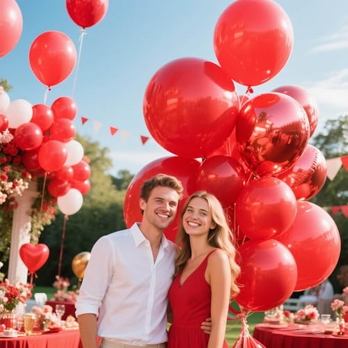 Image of 32Pcs Red Big Balloons 18 Inch, Round Large Latex Party Balloons for Birthday Wedding Decorations. (red)