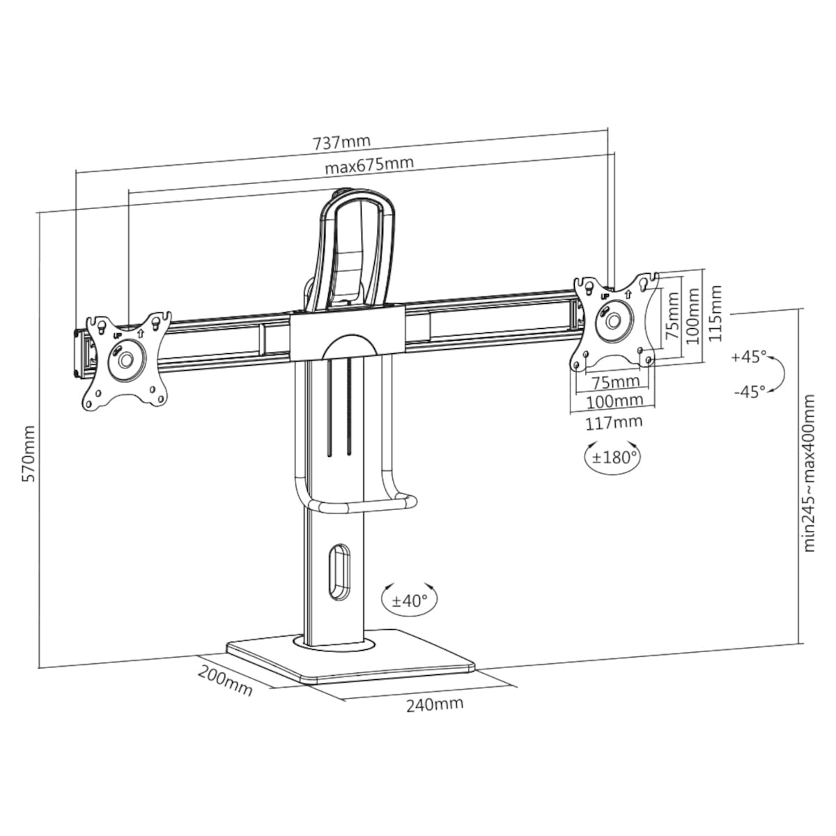 My Wall HL 19 L - Supporto da tavolo per monitor da 43,2 cm (17) - 68,6 cm (27), inclinabile e girevole, girevole