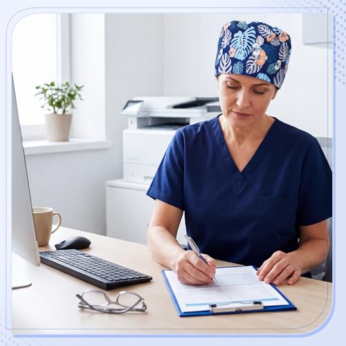 Image of 6 Pcs Scrub Cap Women Adjustable Nurse Cap with Button Bouffant Medical Surgical Hat Sweatband for Gift