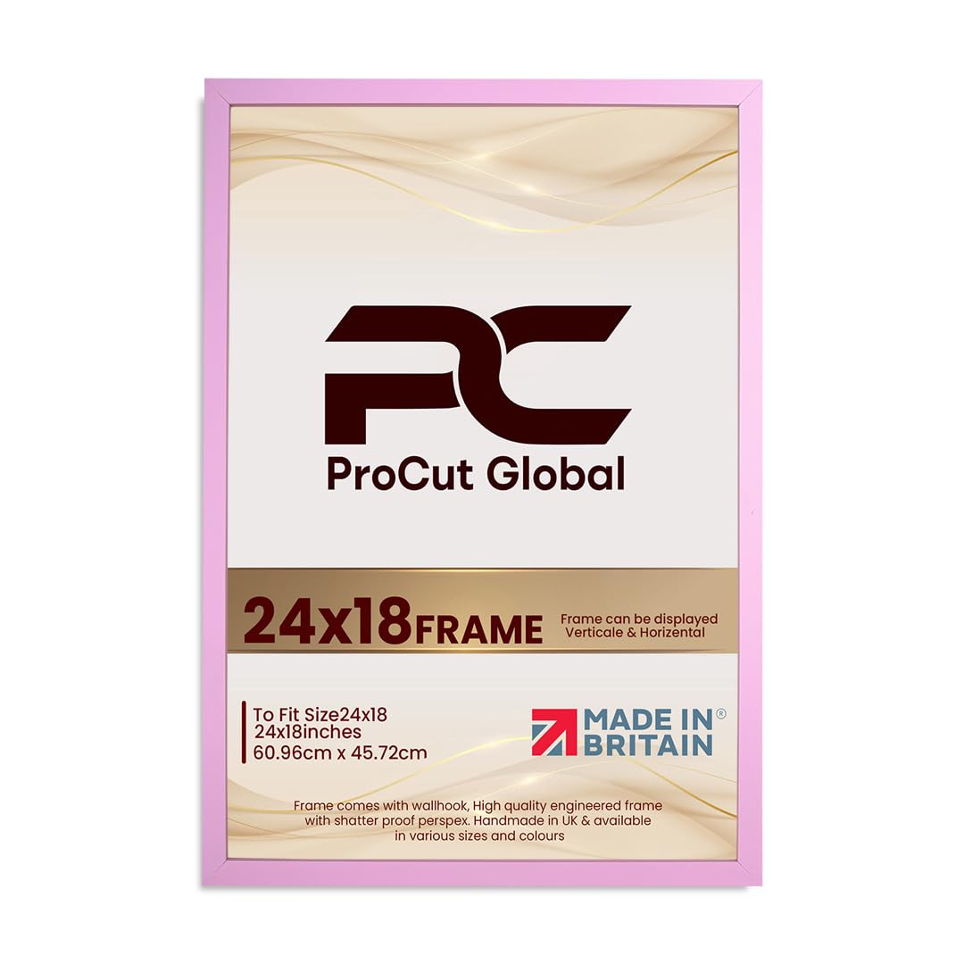 Procut Global 24X18 Pink Picture Frames – Sleek Wooden Photo Frame with Shatterproof Perspex for Wall or Tabletop – Perfect for Posters, Certificates, Prints–Multiple Sizes & Colors Available — image 1