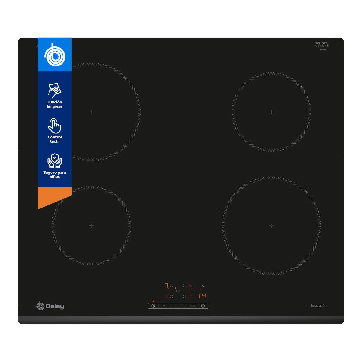 Balay - Placa de inducción, 60 cm, Control Deslizante 17 niveles, Inicio automático y programación de tiempo de cocción, 4 zonas, Boost, 3EB861FR