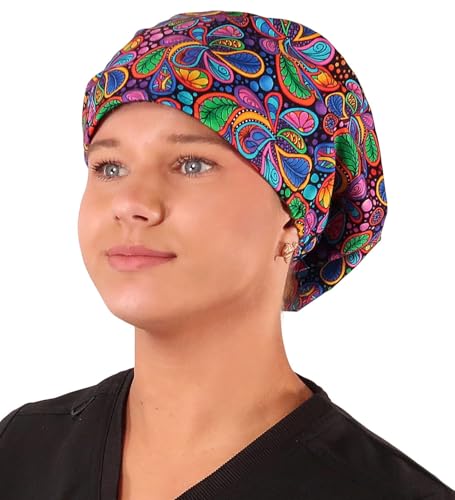 Image of Sparkling EARTH Riley Medical Scrub Caps with Flat Front and Roomy Back - Adjustable Cord Lock Closure