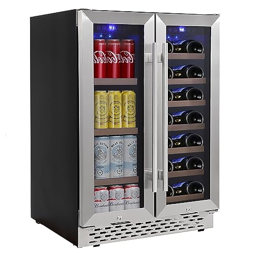 Wine and Beverage Refrigerator 24 Inch Dual Zone Wine Cooler with 40 Bottles Wine Capacity, 120L Built-in and Freestanding Equipped with a Powerful Compressor, Quiet Operation and Elegant Design