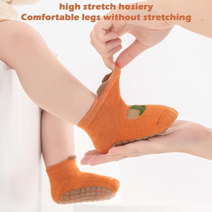 Image of 5Pcs Set Non-Slip Baby Socks Summer Season For 0-3 Years, Anti Slip Grip Ankle Socks With Non Skid Soles Infants, Baby Socks With Grip For Toddler Baby Girl Boys Cartoon Socks