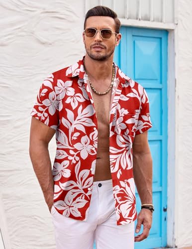 COOFANDY Mens Hawaiian Shirt Short Sleeve Button Down Shirts Tropical Summer Beach Shirts Casual Floral Aloha Shirts3