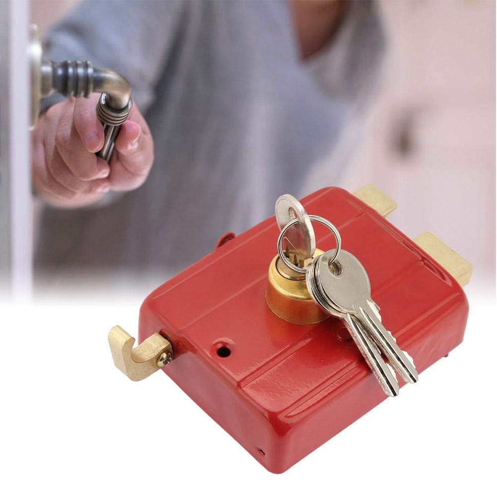 Puertas verticales antirrobo con bisagras con fácil de instalar, cerradura de borde de cerrojo de metal, cerradura de seguridad roja con llaves para puerta de ront y seguridad en el hogar