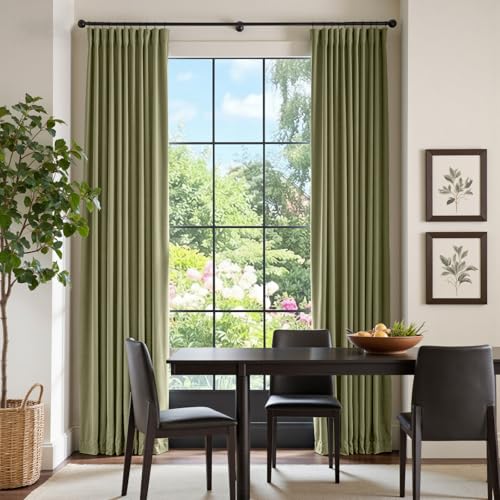 Image of Blackout Olive Sage Velvet Curtains Rod Pocket 52x84 Inch 2 Panels | Soft Velvet, For Bedroom & Living Space, Light Shifting Texture, Elegant Drape, Serene, Fresh