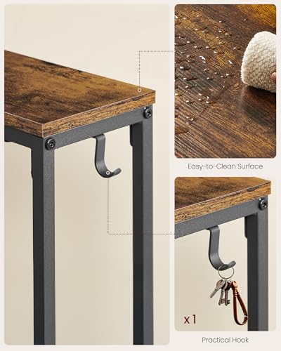 Image of VASAGLE 39.4 inch Console Table, Narrow Behind Couch Table with Outlet | Sofa Table with 1 Hook, for Entryway, Living Room, Easy Assembly, Rustic Brown and Ink Black, BARNET Collection ULNT079K01