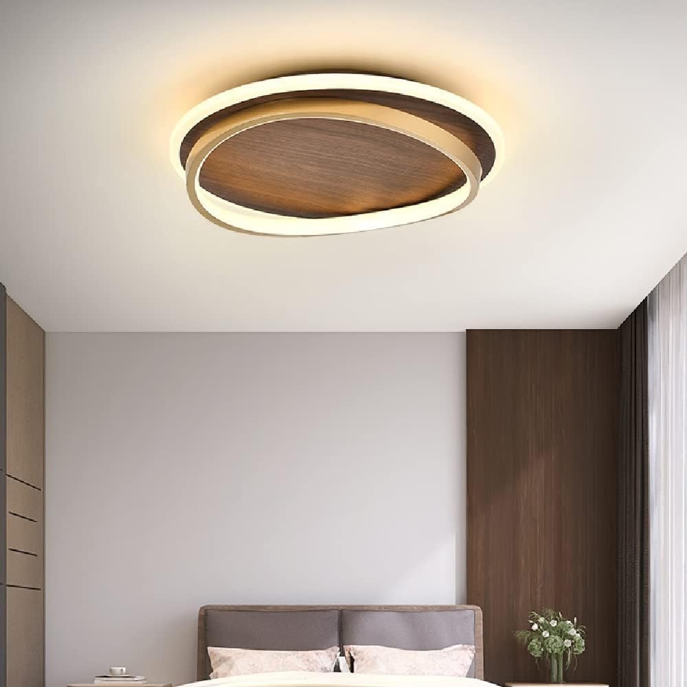 Dimmable Modern Simple LED Ceiling Lights, Nordic Round Log Shade Ceiling Lights, 30W/40W American Iron Recessed Ceiling Lights Fixtures for Living Room, Study Room(37cm)