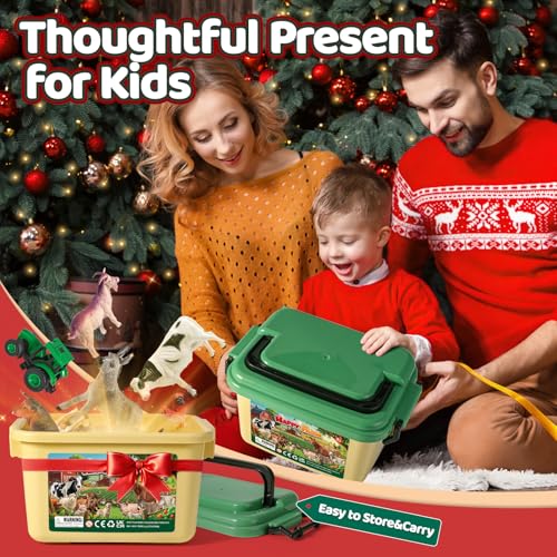 KNASON Bauernhof Spielzeug,23 Stück Bauernhoftiere Set mit Realistischen Tiere Figuren,Traktor Spielzeug und Zaun Montieren,Pädagogische Bauernhof Spielsets Geschenk für Kinder Kleinkind ab 3 Jahre