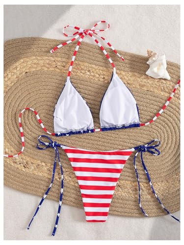 SweatyRocks Women's 2 Piece American Flag Halter Bikini Sets Letter Graphic Bathing Suit Swimwear2