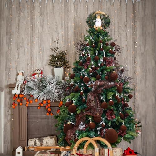 CristBest 24 Pack Christmas Tree Ornaments - Artificial Flowers Glitter Berry Stems Christmas Floral Picks Branches for Xmas Tree Decorations Vase Filler Holiday Wedding Party Home Decor (Brown) - image 7