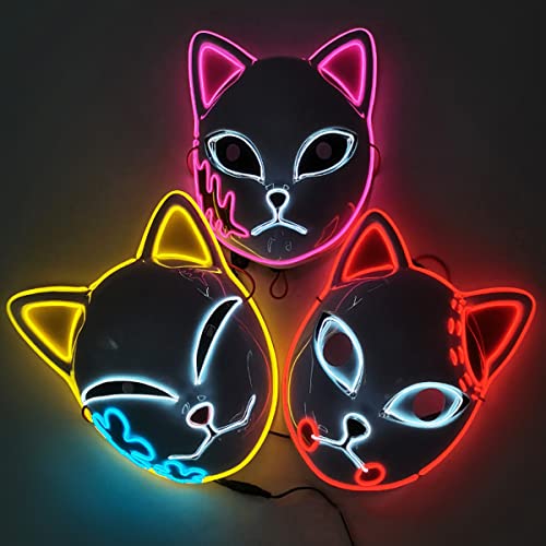 LTFUNPN Demon Slayer Mask,LED Cosplay Mask Japanese Anime Demon Slayer...