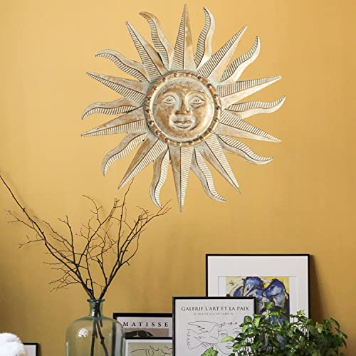 Tickcacy Metal Sun Wall Art Decor, 3D Sun Wall Decor Sculpture, Rust Proof Sun Wall Art Decoration Hanging For Outdoor Indoor Garden Farmhouse Yard Patio Living Room Bedroom(21.65 Inch) #TOP4