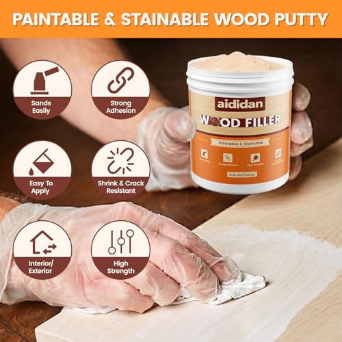 Image of Wood Filler, Wood Repair Kit, 16 Ounce Paintable & Stainable Wood Putty Filler, Wood Scratch Cracks Holes Repair Furniture, Exterior Wood Filler Water Resistant, Wood Putty White oak,