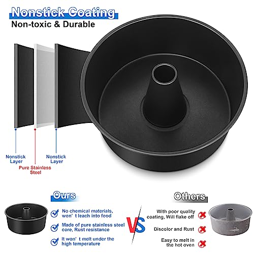 Image of TeamFar 10 Inch Angel Food Cake Pan, Non-Stick Coating Stainless Steel Core Pound Cake Pan with Tube, Healthy & Heavy-Duty, One-piece & Hollow Design, Release Easily & Easy Clean, Set of 2