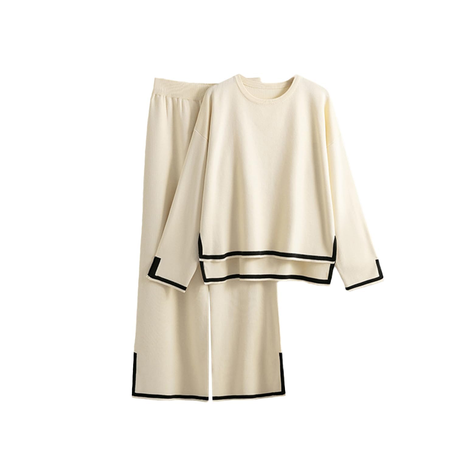 Conjunto de chándal de punto para mujer, conjunto de 2 piezas, conjunto de chándal de punto, suéter de punto, pantalones de pierna ancha, conjunto de ropa de descanso de moda, traje de