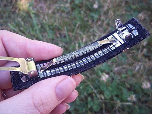Geometric Tribal Beaded Large Barrette Black Gold and Blue Loom Beading with Authentic French Clip Hair Barrette