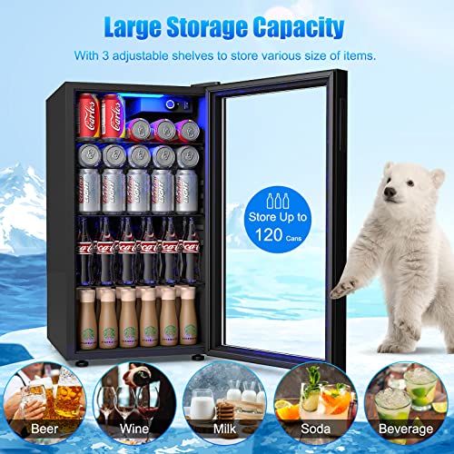 Costway Beverage Refrigerator And Cooler - 120 Can Mini Fridge With Glass Door, Removable Shelves For Soda Beer Wine, Small Drink Refrigerator For Home Office Bar, 3.2 Cu.ft. #TOP1