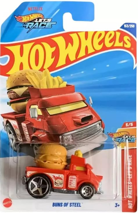 Hot Wheels Buns of Steel Diecast Car, Red, Let's Race Series 5/5, 1:64 Scale, 153/250