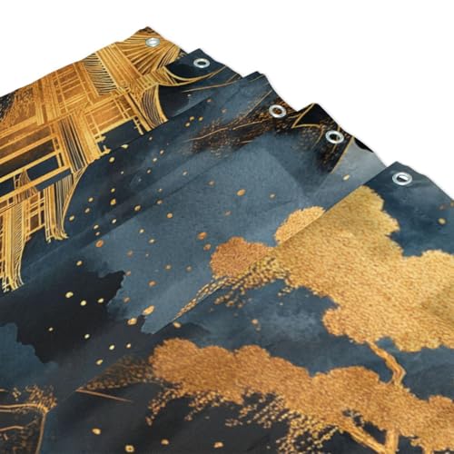 Rideau de douche en tissu haut de gamme style estampe chinoise lavable - 4