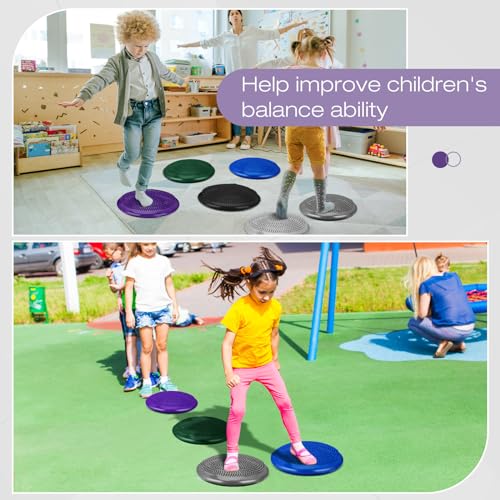 Image of Amylove 6 Pcs Wiggle Seat Inflated Wobble Cushion for Sensory Kid 13 Inch Balance Disc Kids Flexible Seating Exercise Sensory Pad Chair Cushion for Classroom Office School(Dark Color)