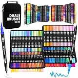 WOGOPRO Colouring Pens, 168 Colours Felt Tip Pens, Dual Tip Brush Pens, Drawing Pen Art Pen Markers for Colouring, Painting, Sketching, Writing