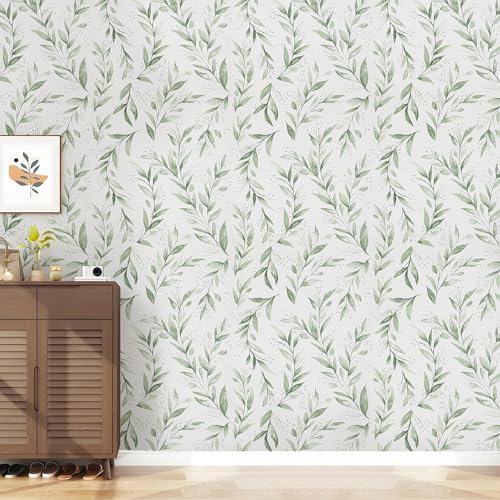 Miniatura 2 de Jolihome Papel Pintado Autoadhesivo Efecto Hoja Verde Vinilo Adhesivo Blanco Impermeable Para Pared Pelar Y Pegar Papel De Contacto Rollo De Vinilo Removible Para Cubrir Dormitorios 44.5x500cm