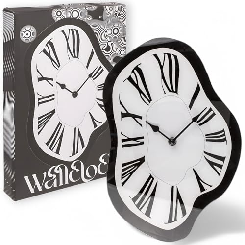 MIJOMA Wanduhr Melting Time – surrealistisches Design, Glas, 22x33 cm – kreative Wanduhr im Dalí-Stil, leise Quarzuhr für Wohnzimmer, Büro & kreative Räume