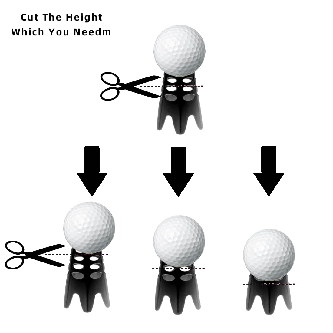 ORESDD Golf-Tees, 24 Stück, Schwarz, Kunststoff, Hochwertig, Flexibel, Einstellbare Höhe, Vielseitig