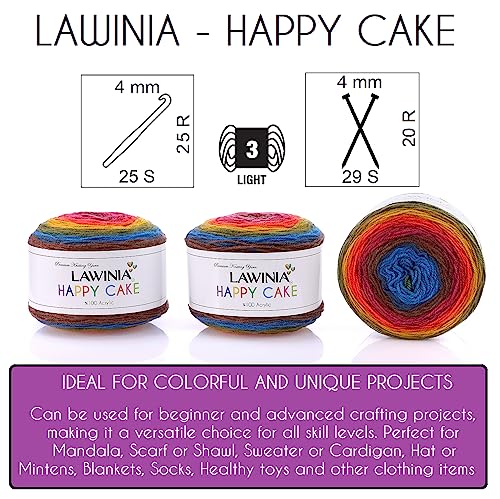 LAWINIA Happy Cake Premium Rainbow Yarn DK, Pack of 3 Each 150g, 530m Cake DK Knitting Yarn - Image 2