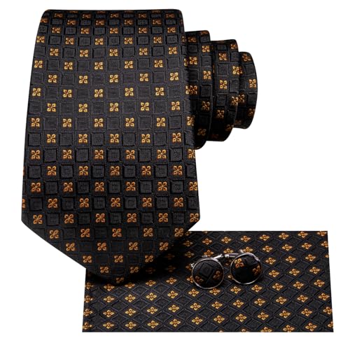 Image of Hi-Tie Mens Paisley Floral Striped Ties Set Silk Necktie and Lapel Pin for Men Pocket Square Cufflinks Set Business Wedding