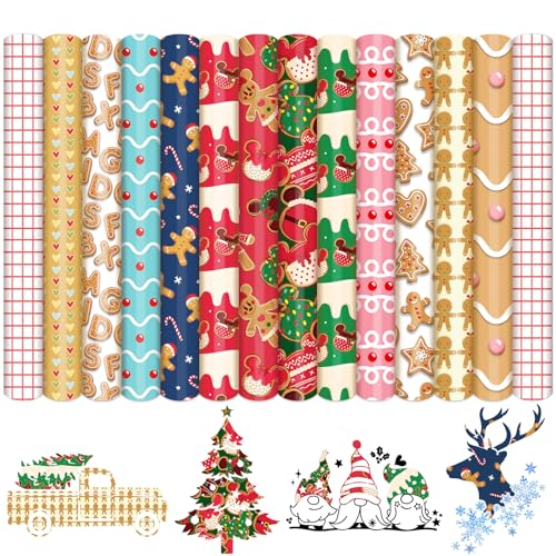 Tintnut Christmas Permanent Vinyl - 12 Sheets 12'X10', Gingerbread Cookies Permanent Adhesive Vinyl, Red Pattern Sheets Water Proofing Machine For Decorr Sticker