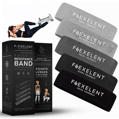 Flexelent Fabric Resistance Bands for Working Out - Workout Bands Set for Legs, Glutes, and Thighs Ideal for Men & Women, Fitness Bands with 5 Resistance Levels (Dark Set Gray to Black)