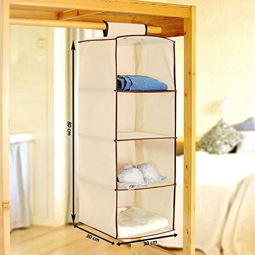 Image of PINDIA Fancy & Foldable 4 Layer Cream Hanging Storage Wardrobe ALMIRAH