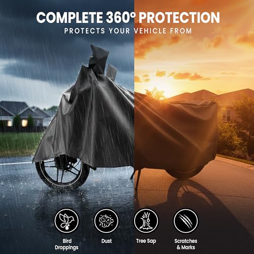 Image of Robustt Bike Cover for Dust with UV Protection, Universal Fit (125cc to 150cc), Water Resistant & All Weather Protection with Two Wheeler Cover | Keeps Bike Cool | Perfect Bike Body Cover